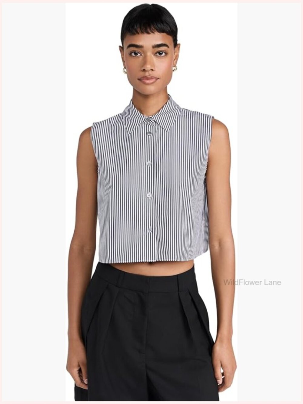 Sleeveless Crop Classic Button-Down Shirt with Collar